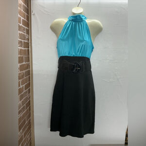 Vintage Blue Halter Top with Black Skirt Dress